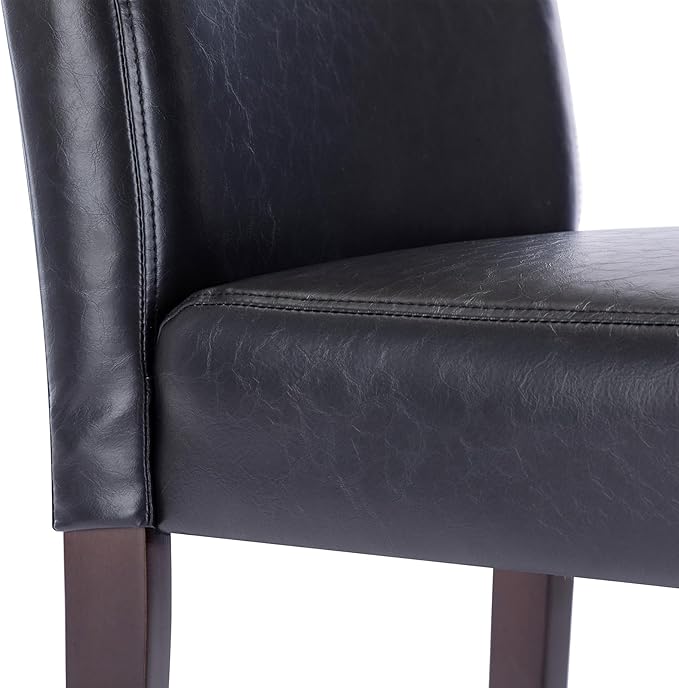 Watson & Whitely Upholstered Dining Chairs Set of 4, Faux Leather Armless Dining Room Chairs with Solid Wood Legs & Back Side Chair for Kitchen, Living Room, Restaurant, Black