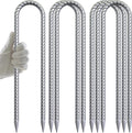 AAGUT Trampoline Stakes 12 Inch 6 Pack, 3/8 Inch Trampoline Tie Down Anchor Kit High Wind Heavy Duty, Galvanized Steel Trampolines Accessories U Shaped Ground Rebar Stakes for Soccer Goal, Swing Set