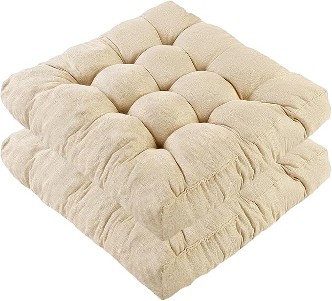 LYLNBYWK Meditation Floor Cushions Set of 2, Thickened Floor Pillow for Adults, Large Square Pillows Seat Cushion for Tatami Living Room Yoga, Memory Sponge Block Added, 22x22 Inch, Beige