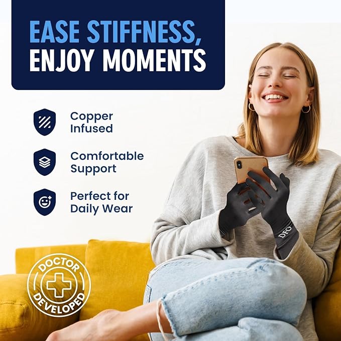 Dr. Frederick's Original Copper Compression Arthritis Gloves - Doctor-Developed Hand Pain Relief for Arthritis, Carpal Tunnel & Tendonitis - All-Day Comfort, Typing & Daily Use - Full Finger, Large