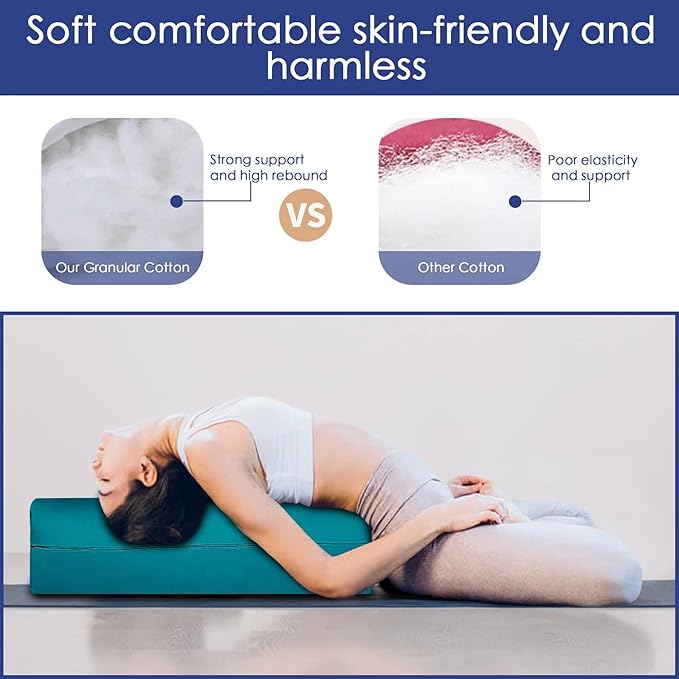 Yoga Bolster Pillow 26x10.5x5.5in Rectangular Meditation Cushion for Massage and Back Support, Breathable Cotton Fill, Zippered Organic Cotton Cover, Easy-Carry Handle, Machine Washable (Dark Grey)