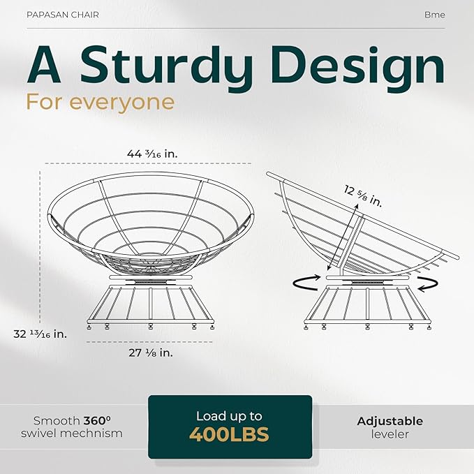 Bme Metal Oversized Swivel Papasan Chair, Living Room Chair with Beige Cushion, Brown Frame, 360° Swivel, Skillfully Woven Resin Wicker, 46 Inch Wide, Bee-Designed Base, Modern Style, Indoor Use