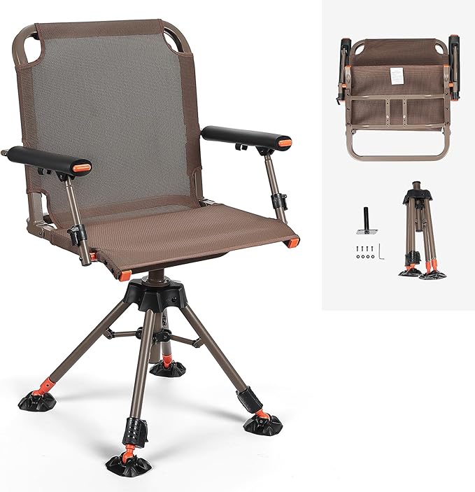 KEMIMOTO Hunting Blind Chair 360 Degree Silent Swivel, 300 Lbs Height Adjustable Quick Folding Portable Comfortable Hunting Deer Fishing Ground Chair