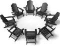 FOOWIN Adirondack Chair Set of 8, Folding Adirondack Chair with Cup Holder, HDPE All-Weather Fire Pit Chair for Patio, Garden, Backyard, Poolside, Black