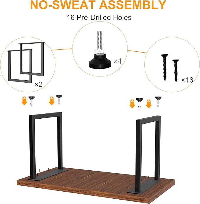 CHICAURA Heavy Duty Metal Table Legs 28x20 Inch, Aesthetic Frame for Dining Table, Desk, Live Edge Slabs, Supports 1000lbs (True 14-Gauge Steel), Set of 2 (Black)