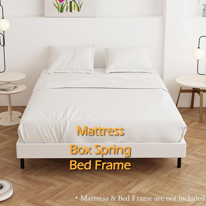 Maenizi Box Spring Full Size Bed 4 Inch Low Profile, Heavy Duty Metal Box Spring Bed Base with Fabric Cover, Mattress Foundation, Easy Assembly, Noise Free, Black