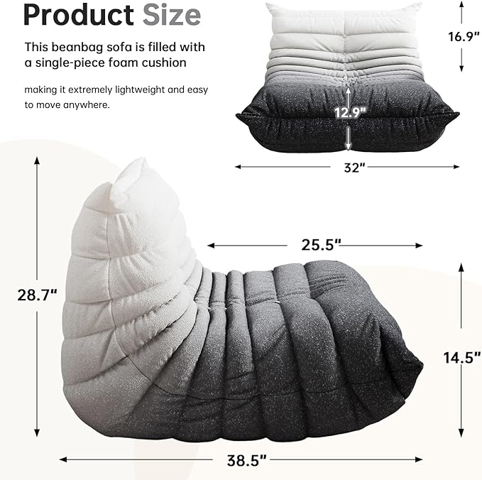 Selyteramy Oversized Bean Bag Chairs for Adults, Giant Beanbag Chair with Memory Foam, Comfy Lounge Chair Lazy Sofa for Apartment, Living Room, Bedroom, Office(Knit Fabric)
