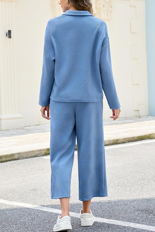 AGSEEM Lounge Sets for Women, Women's 2 Piece Outfits Long Sleeve 1/4 Zip Pullover Cropped Pants 2PC Outfit Comfy Sweatsuits