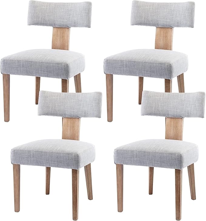 RIVOVA Linen Dining Chairs Set of 4, Modern Dining Chair with Wood Legs, Upholstered Dining Chairs for Dining Room, Kitchen, Vanity, Living Room, Grey