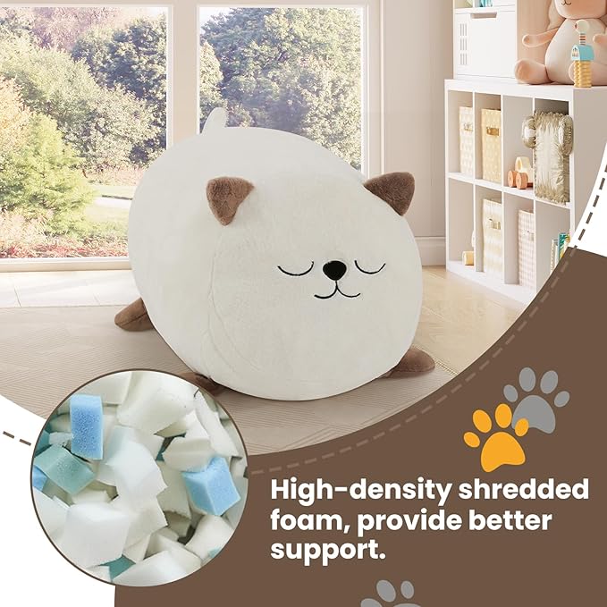 COMAX Bean Bag Chairs for Kids, Kid Beanbag Chair Cute Cat with Filler, Big Toddler Lazy Floor Stuffed Couch Sofa for Girls Boys, White