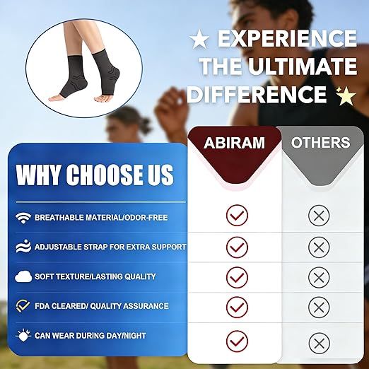 ABIRAM Ankle Brace for Women & Men, Compression Sleeve with Wrap, Foot Support Sleeve, Ankle Support for Sprained Ankle, Plantar Fasciitis Relief Socks, Achilles Tendonitis, Sport,S