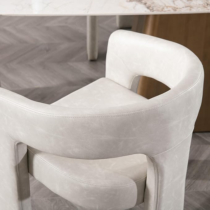 DAYALANE Modern Barrel Dining Chair, Upholstered Faux Leather Kitchen Chairs with Arms Comfy Side Chair for Living Room/Dining Room/Reception, Pu Grey