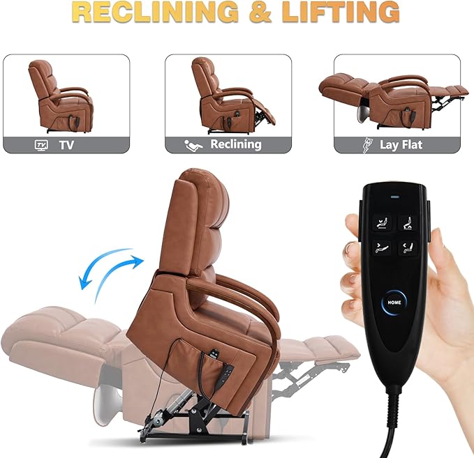 Dual Motor Power Lift Recliner Chair, Lay Flat Recliner, Lift Chair with Massage and Heat, Standing Assistance, Infinite Position Reclining, Living Room Chair (Faux Leather Orange)