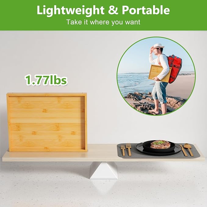 Youpehom Bed Tray Table with Folding Legs, Bamboo Breakfast in Bed for Kitchen Serving Tray, Sofa, Eating, Used As Laptop Desk Snack Tray (4 Pack, Bamboo Color)