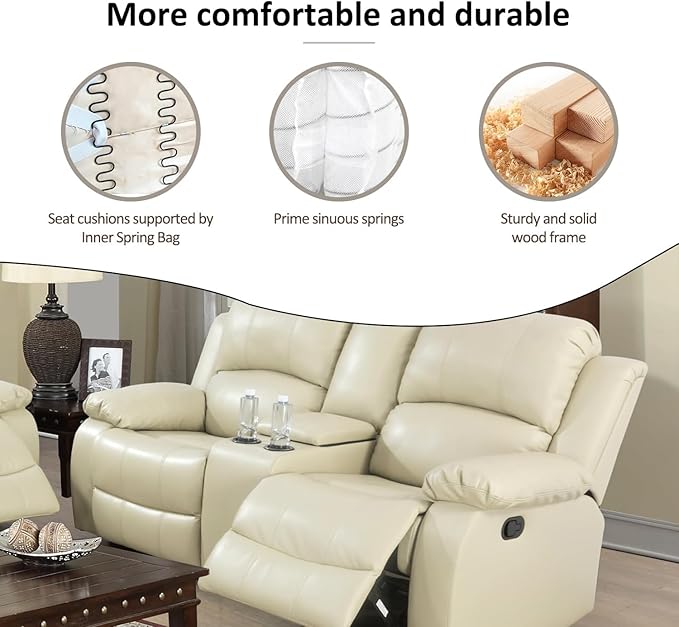 AYCP Bonded Leather Living Room Furniture Set Reclining Sofa Set Loveseat Furniture Sets in Living Room Sofa Recliners (Loveseat, Beige)