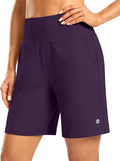Women's Athletic Shorts with Zipper Pocket 7" High Waisted Stretchy Bermuda Shorts for Women Workout Running Casual