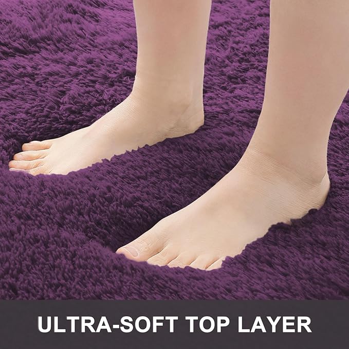OLANLY 2x6 Machine Washable Runner Rugs for Hallway, Soft Fluffy Shaggy Bedside Rugs for Bedroom, Living Room, Indoor Floor Carpet for Kids Girls and Boys, Home Decor Aesthetic, Dark Purple