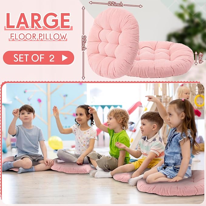 Jerify Floor Pillow Cushions 22 x 22 Inch Round Square Large Meditation Floor Pillow for Classroom Adult Meditation Picnic Party Cushion for Seating Gift Christmas(Round,Bright Pink,2 Pcs)