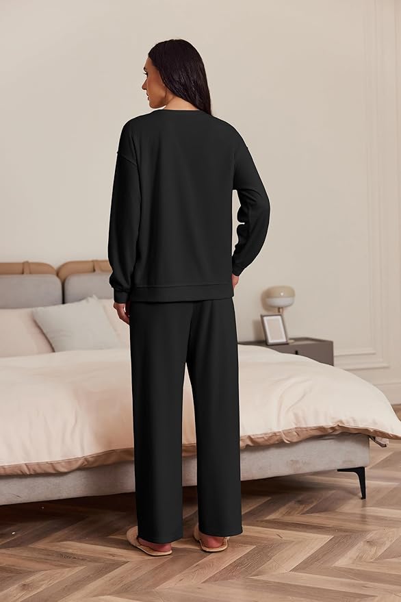 Ekouaer Womens Tracksuits 2 Piece Long Sleeve Outfits Micro Fleece Sweatsuit Sets Wide Leg Sweatpants