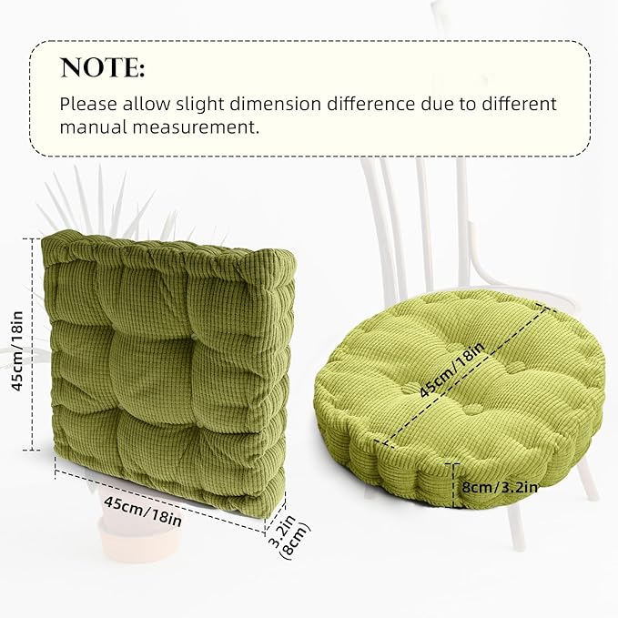 2 Pack Meditation Floor Pillow Large Square and Round Floor Cushions for Adults Yellow Corduroy Floor Seat Pillows Cushion for Living Room Balcony Tatami Yoga,18x18 Inch
