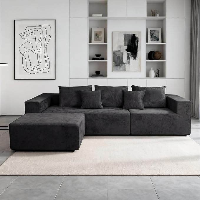 Sytopia 109" L-Shaped Cloud Couch, Boneless Modular Sectional Sofa with Deep Seat for Living Room Bedroom, Modern Floor Couch Chenille, Comfy Sleeper Futon Sofa Bed 40D Foam Furniture, Left Facing