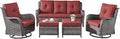 Rilyson Wicker Patio Furniture Set - 5 Piece Rattan Outdoor Sectional Conversation Sets with 2 Rocking Swivel Chairs,2 Ottomans and 1 Sofa for Porch Deck Garden(Mixed Grey/Red)