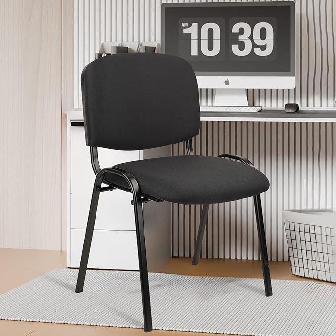 CLATINA Stackable Waiting Room Chairs Fabric Black Reception Chair Metal with Thickened Seat Back Cushion for Waiting Conference Room Guest Chairs(1 Pack)