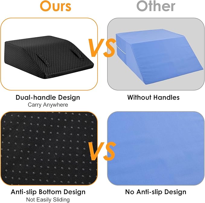 Ruqmuis Leg Elevation Pillow for After Surgery, 10inch Foam Leg Elevating Pillow for Swelling and Blood Circulation, Leg Wedge Pillow for Sleeping, Knee Pillow for Knee Hip Ankle Pain Relief, Black