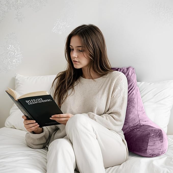 OAISZ Reading Pillow for Sitting in Bed Adult, Reading Pillow with Shredded Memory Foam, Bed Pillow with Washable Cover, Back Pillow Sitting Up with Extend Arms, Purple, X-Large