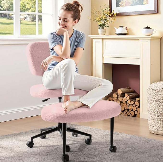 Waleaf Ergonomic Cross Legged Office Chair with Wheels, ADHD Chair for Adults, Meditation Chair, Yoga Office Chair (Pink)