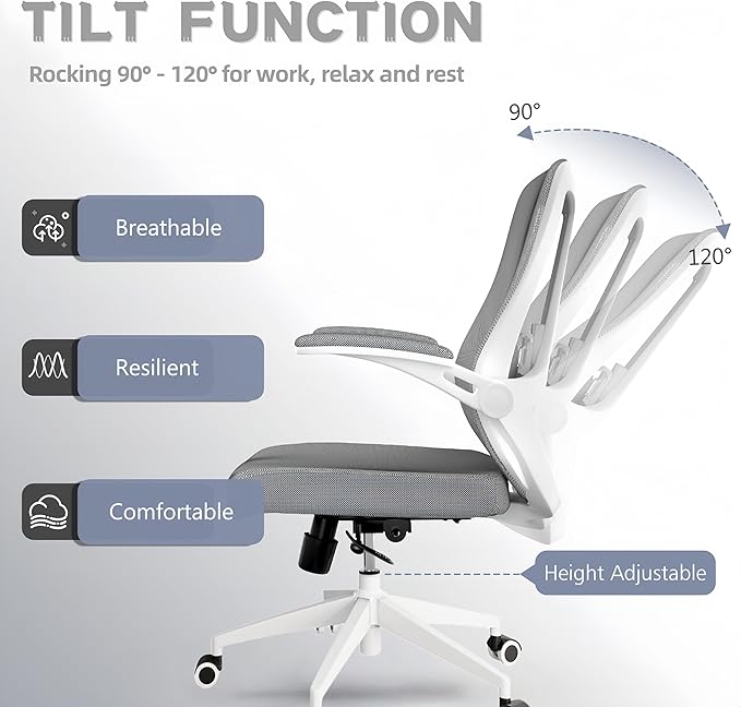 Ergonomic Office Chair - 400LB Comfy Desk Chairs with Lumbar Back Support, Mesh Computer Chairs with Wheels and Arms for Home Office, Study (Gray-Without Headrest)