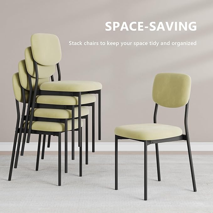 Einhomn Upholstered Dining Chairs Set of 4, Stackable Modern Dining Room Chairs, Kitchen Chairs w/Soft Velvet Backrest & Sturdy Metal Legs for Restaurant, Living Room, Light Green