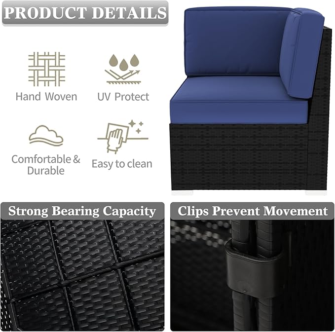 LayinSun 12 Pieces Patio Furniture Set, Black Rattan Modular Sectional Outdoor Conversation Sofa Set