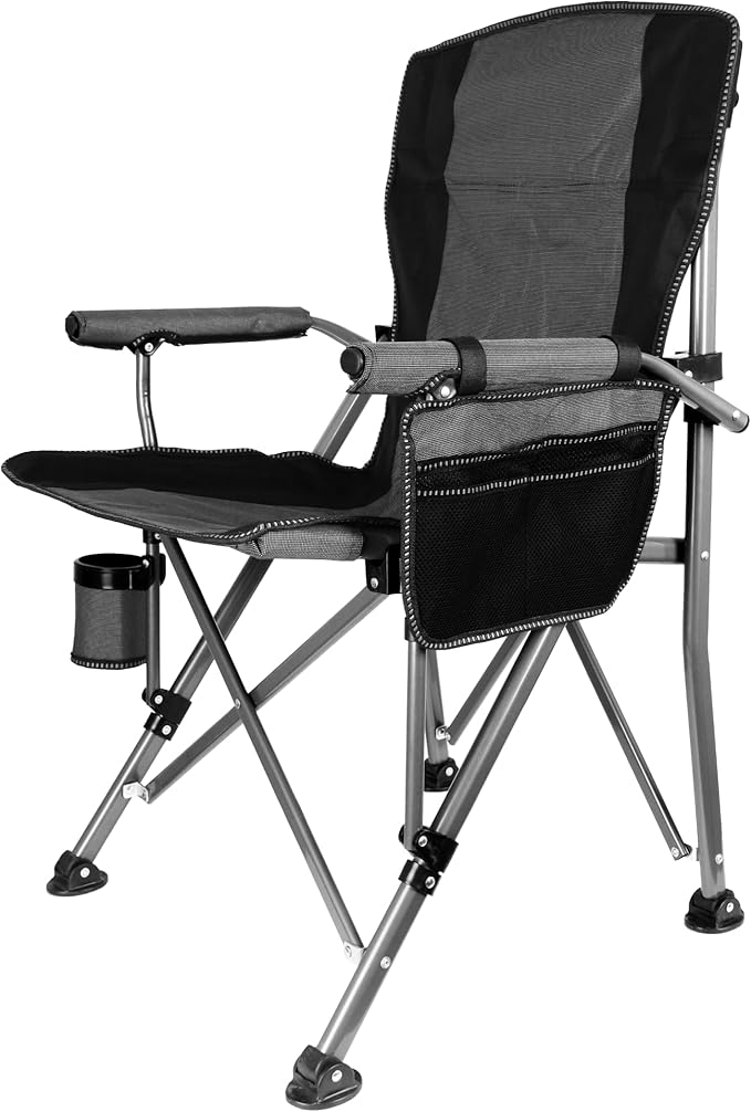 Folding Camping Chair with Cup Holder and Storage Bag, Heavy Duty Support 400 LBS, Oversized Collapsible Portable Camping Chair for Outdoor Camp, Picnic, Travel, Fishing Grey