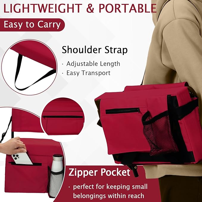 2pcs Stadium Seat for Bleachers with Back Support，Portable Bleacher Chairs with Back and Cushion，Includes Shoulder Strap and Cup Holder