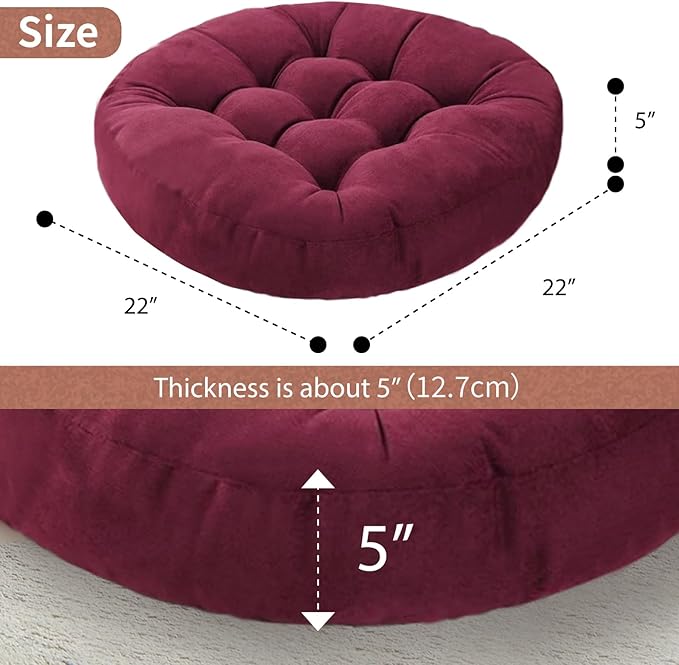 Gfobip Meditation Floor Pillow Set of 2 Large Round Floor Cushions for Adults Tufted Corduroy Floor Seat Pillows Cushion for Living Room Tatami Yoga,Sky Blue 22" L x 22" W x 5" H