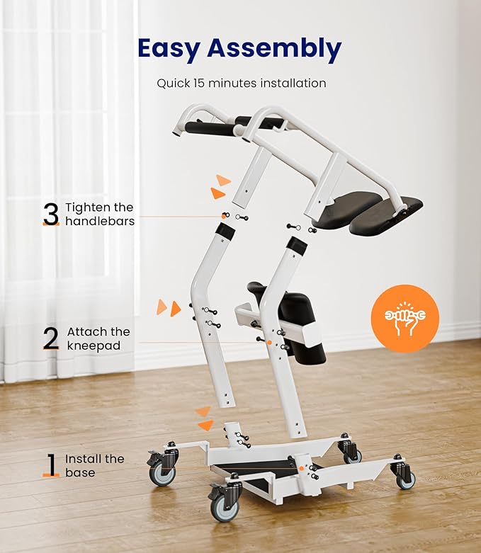 VOCIC Upgrade Sit to Stand Lift, One-Step Stand Assist Lift for Elderly, Patient Lift Chair Transport Unit with Wheels, Standing Transfer Device for Home Care, Fall Prevention & Muscle Building, AY03