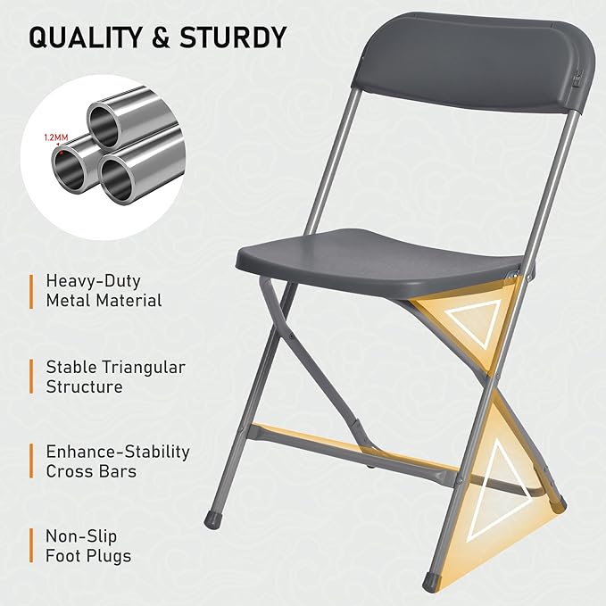 SEALAMB Plastic Folding Chairs 30 Pack, Gray Commercial Portable Indoor/Outdoor Chairs for Home Office, Wedding, Events Parties with Steel Frame, 350lbs Capacity (Gray-Plastic, 30 Pack)