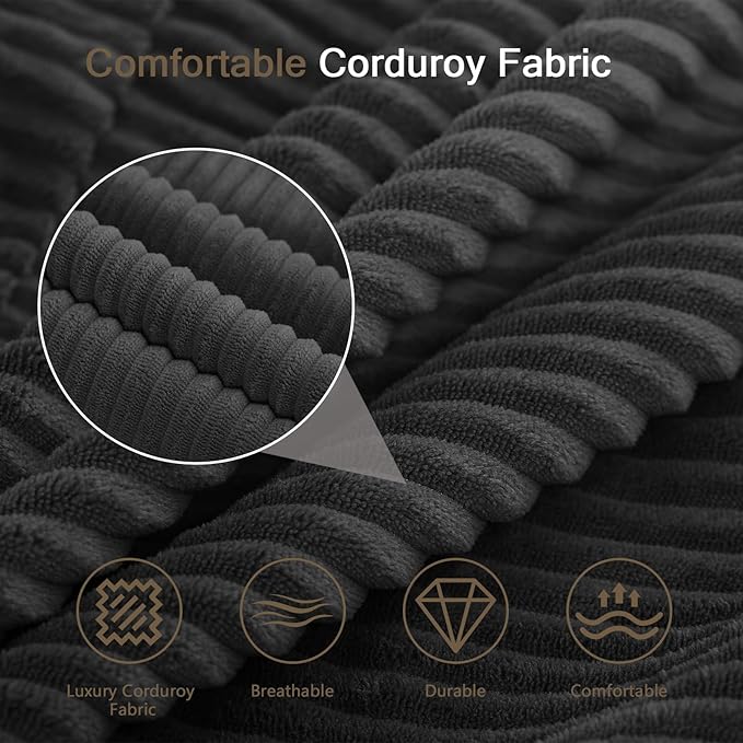MeMoreCool Convertible Floor Sofa Couch – 3-Seater Sleeper with Tufted Cushions, Dark Grey Corduroy Modular Foam | Cloud Couch for Living Room & Bedroom | No Assembly | Soft Ergonomic Support