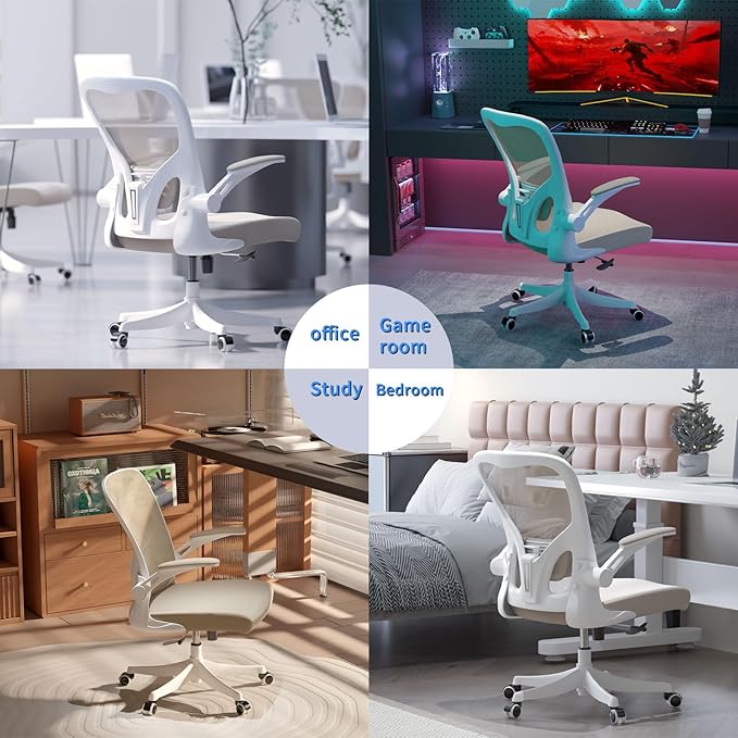 Monhey Office Chair Ergonomic Desk Chair with Lumbar Support&Headrest&Flip-up Arms Height Adjustable Rocking Swivel High Back Computer Chair Multi-Angle from 90° to 125° with 350LBS Capacity (01Khaki)