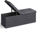 SONGMICS MAZIE Collection - 43 Inches Storage Ottoman Bench with Flipping Lid, Storage Chest with Iron Frame Support, Load 660 lb, for Living Room, Bedroom, Synthetic Leather, Dark Gray ULSF075G01