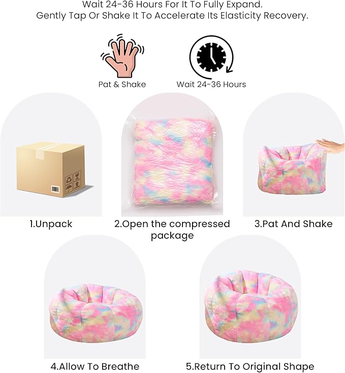 Giant Bean Bag Chair, Faux Fur Adults Beanbag with Petal Armrest Oversize Colorful Chair for Teens Bedroom, Living Room, Dorm, Game - Rainbow, X-Large, High Support
