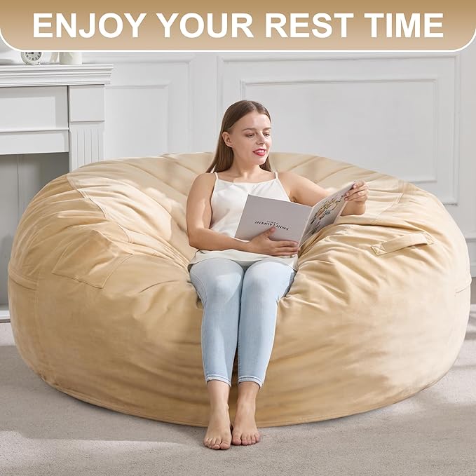Hobestluk 5FT Bean Bag Chair Giant Bean Bag Chairs for Adults Large Bean Chairs with Removable Cover, Beanbag Chair with Filler, Adult Bean Bag Chairs for Living Room, Bedroom