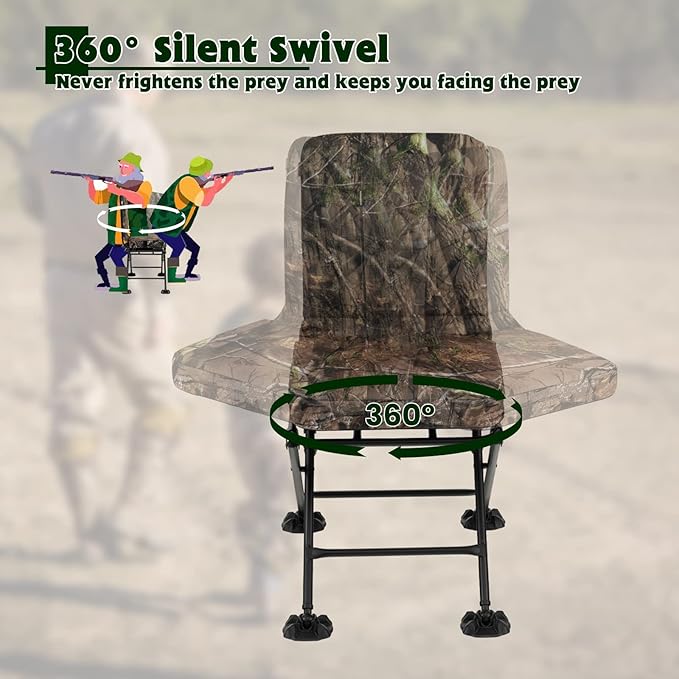 GYMAX Hunting Chair, 360 Degree Swivel Hunting Blind Chair w/ 3’‘ Oversized Duck Feet & Camo Padded Cushion, 330 LBS Silent Waterproof Rustproof Folding Ground Blind Hunting Seat Stool for Outdoors