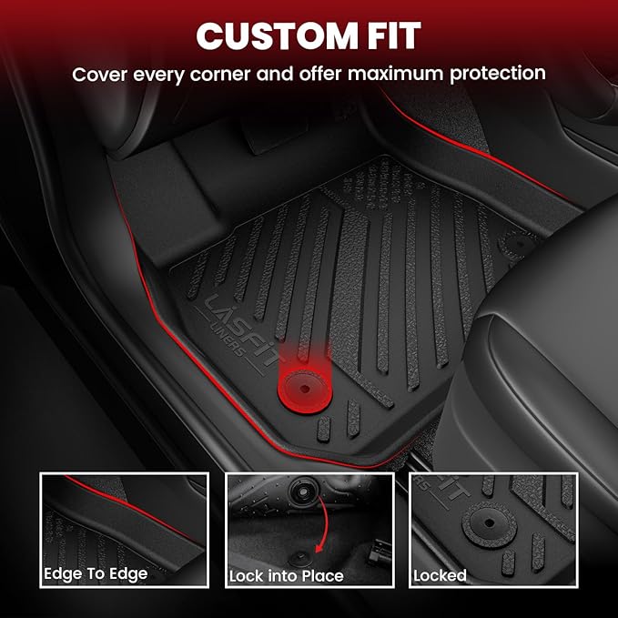 LASFIT Floor Mats and Trunk Mat for Ford Mustang 2024 2025 2026 (NOT fit Cargo w/o Subwoofer Box) All Weather Protector TPE Car Floor Liners, 1st & 2nd Row & Cargo Liner, 5pcs Black