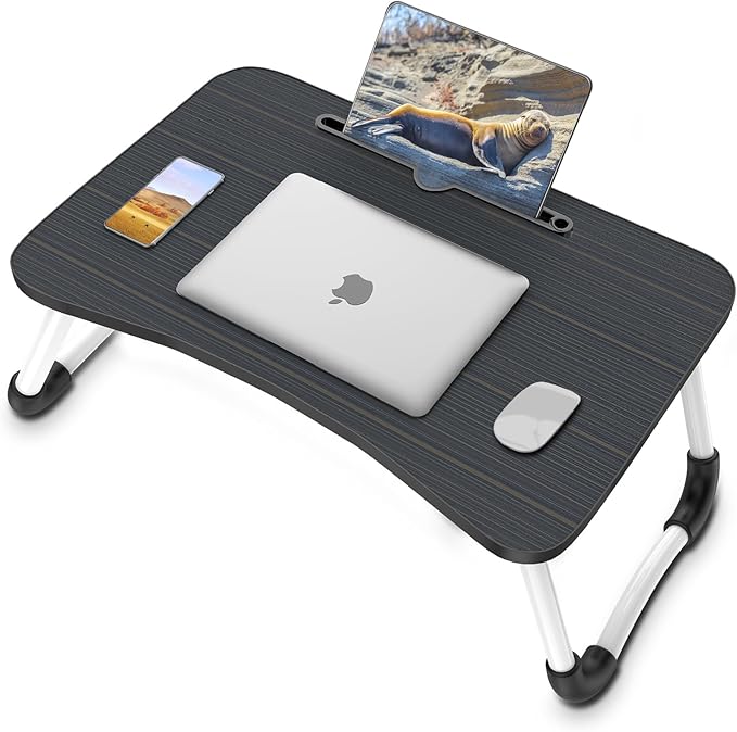 Zapuno Laptop Bed Desk, Foldable Laptop Tray Table with Tablet Slot, Lapdesk Laptop Stand for Bed Portable Standing Table for Bed Couch Floor