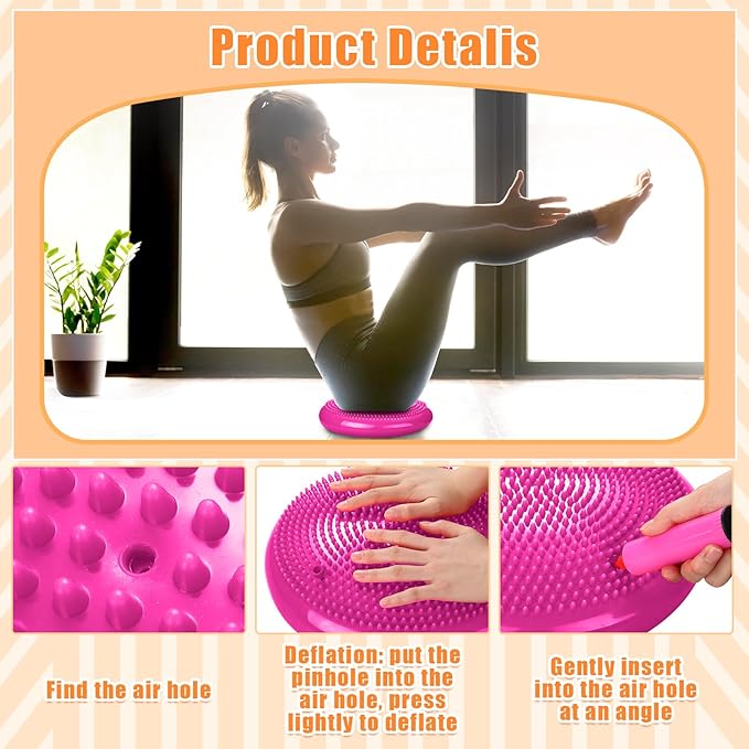 Silipull 2 Pcs Wiggle Seat Inflated Wobble Cushion Flexible Balance Disc with Air Pump for Core Stability Strengthening Improving Posture Physical Exercise