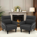 2-Pack Faux Leather Accent Sofas, Slanted Shawl Armchairs with Wide Armrests & Wooden Legs, Black Sofa Chairs Set for Living Room, Bedroom, Small Spaces