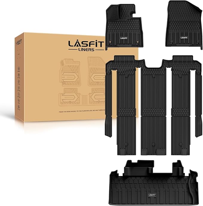 LASFIT Floor Mats&Trunk Mats for Toyota Sienna 7 Seats 2021-2025 2026 (not fit 25 26 Platinum) All Weather TPE Custom Fit Floor Liner for Sienna XLE/XSE/Limited/Edition 7 Passenger (w/o Spare tire)