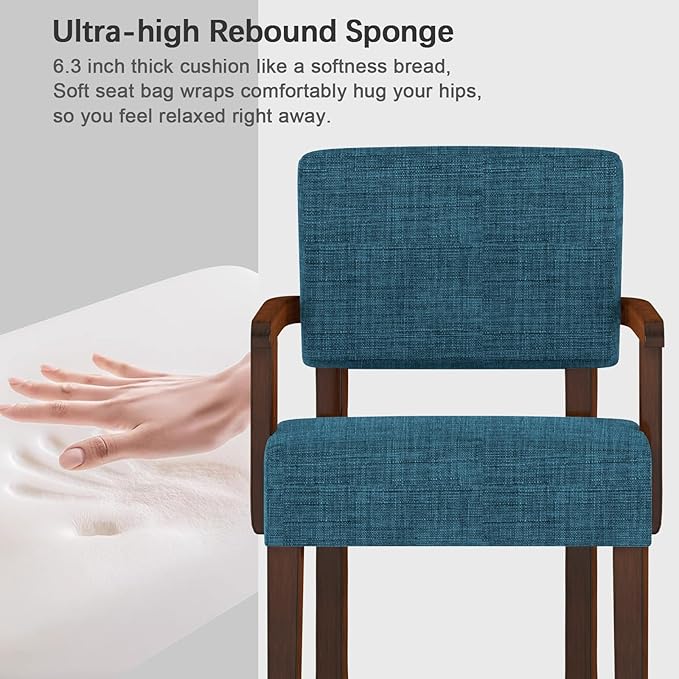 FAGAGA Accent Chair,Armchairs with Solid Wood Frame and Legs,Upholstered Reading Leisure Chair for Bedroom,Office,Waiting Room (Linen, Blue, One Chair)
